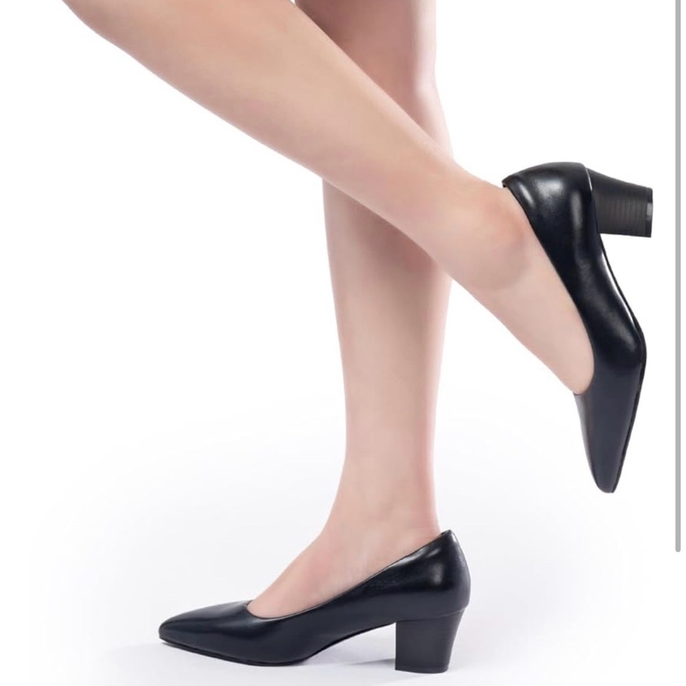 Cusolemore‎ Womens Black Pointed Toe Block Heel Pumps CushionUp Comfort Size 9